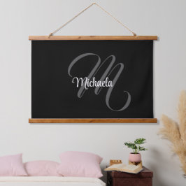 Minimalistischer moderner Monogramm-Anfangsname Wandteppich Mit Holzrahmen