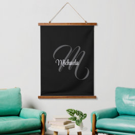 Minimalistischer moderner Monogramm-Anfangsname Wandteppich Mit Holzrahmen