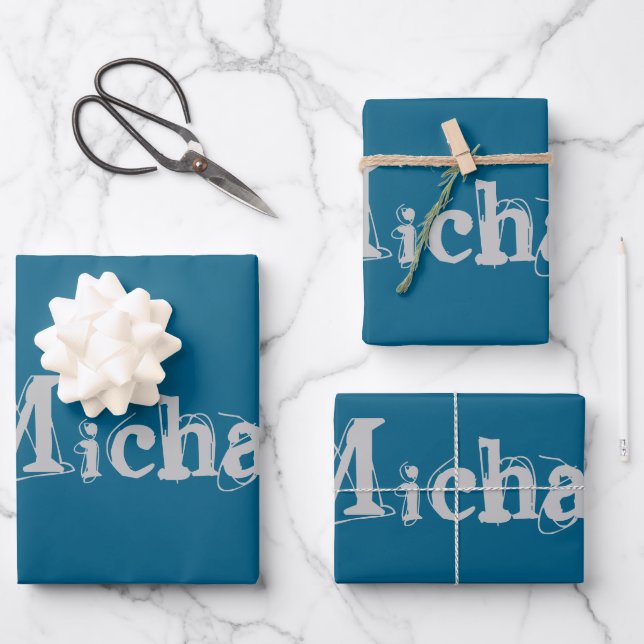 Minimalistischer moderner Monogramm-Name blau grau Geschenkpapier Set (Vorderseite)