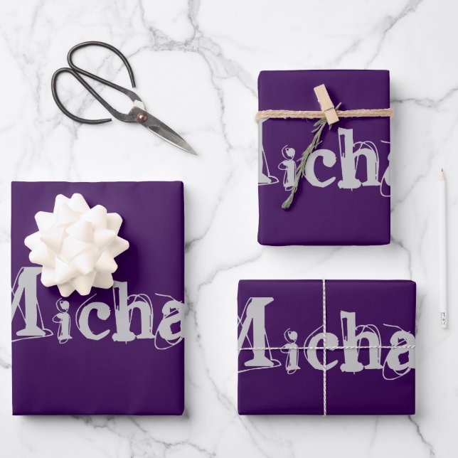 Minimalistischer moderner Monogramm-Name lila grau Geschenkpapier Set (Vorderseite)