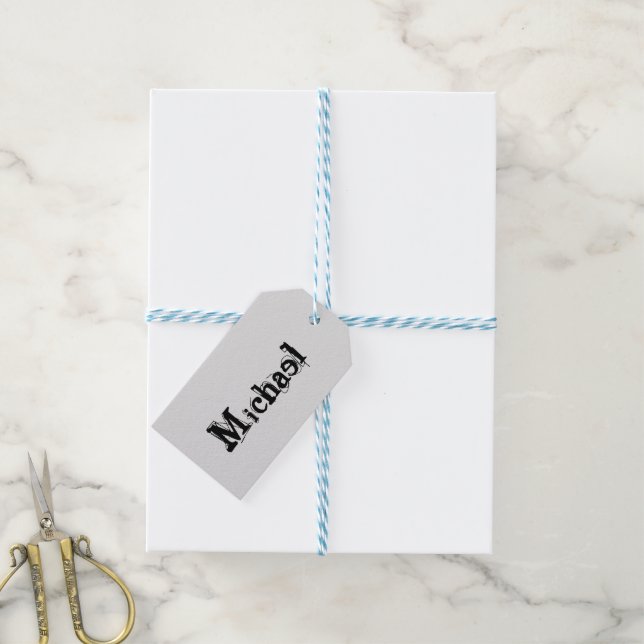 Minimalistischer moderner Monogramm-Name schwarz g Geschenkanhänger (Mit Garn)