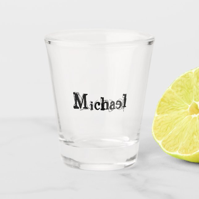 Minimalistischer moderner Monogramm-Name schwarz g Schnapsglas (Vorderseite)