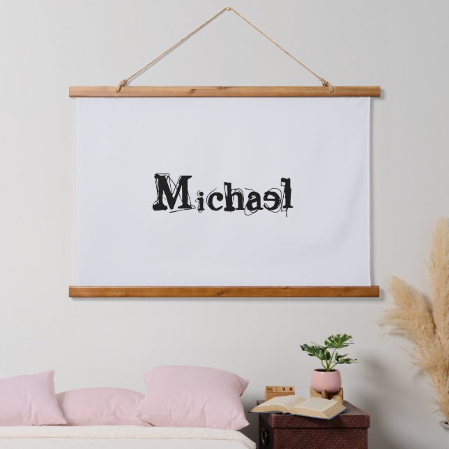 Minimalistischer moderner Monogramm-Name schwarz g Wandteppich Mit Holzrahmen (Schlafzimmer)