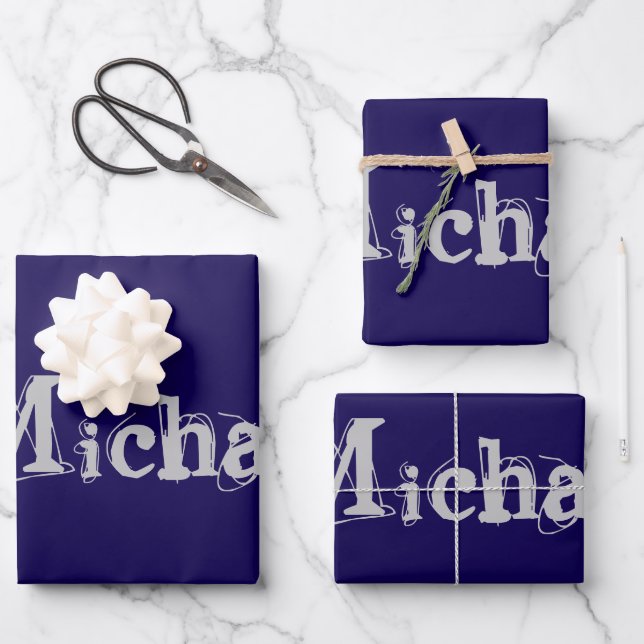 Minimalistischer moderner Monogrammname dunkelblau Geschenkpapier Set (Vorderseite)