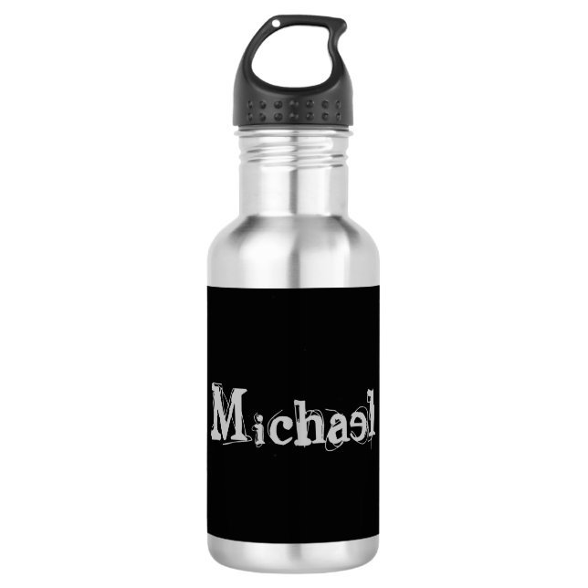 Minimalistischer moderner Monogrammname Schwarz-we Edelstahlflasche (Vorderseite)