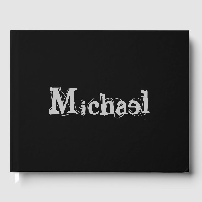 Minimalistischer moderner Monogrammname Schwarz-we Gästebuch (Vorderseite)