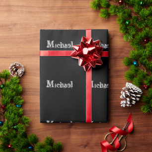 Minimalistischer moderner Monogrammname Schwarz-we Geschenkpapier