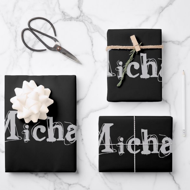 Minimalistischer moderner Monogrammname Schwarz-we Geschenkpapier Set (Vorderseite)