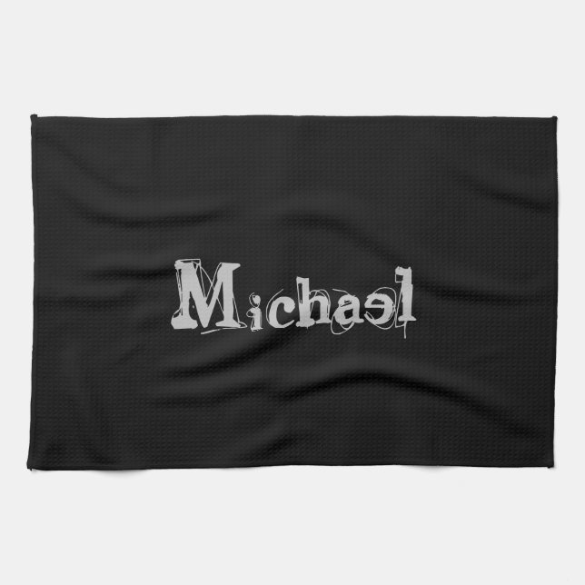 Minimalistischer moderner Monogrammname Schwarz-we Geschirrtuch (Horizontal)