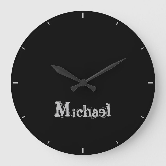 Minimalistischer moderner Monogrammname Schwarz-we Große Wanduhr (Vorderseite)