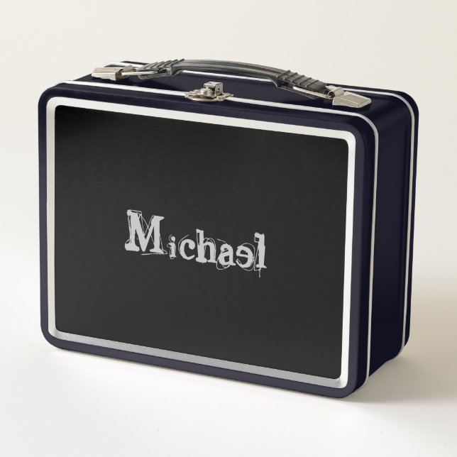 Minimalistischer moderner Monogrammname Schwarz-we Metall Brotdose (Vorderseite)