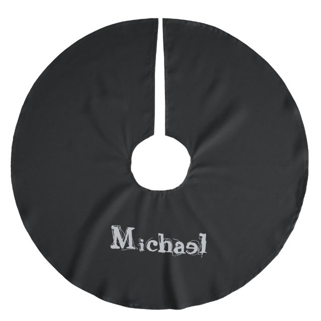 Minimalistischer moderner Monogrammname Schwarz-we Polyester Weihnachtsbaumdecke (Vorderseite)