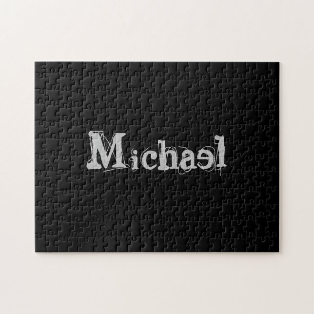 Minimalistischer moderner Monogrammname Schwarz-we Puzzle (Horizontal)