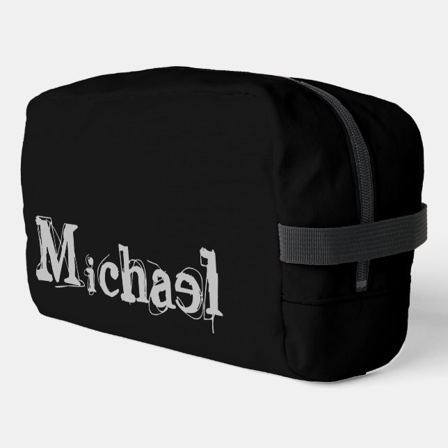 Minimalistischer moderner Monogrammname Schwarz-we Waschbeutel (Linke Seite)