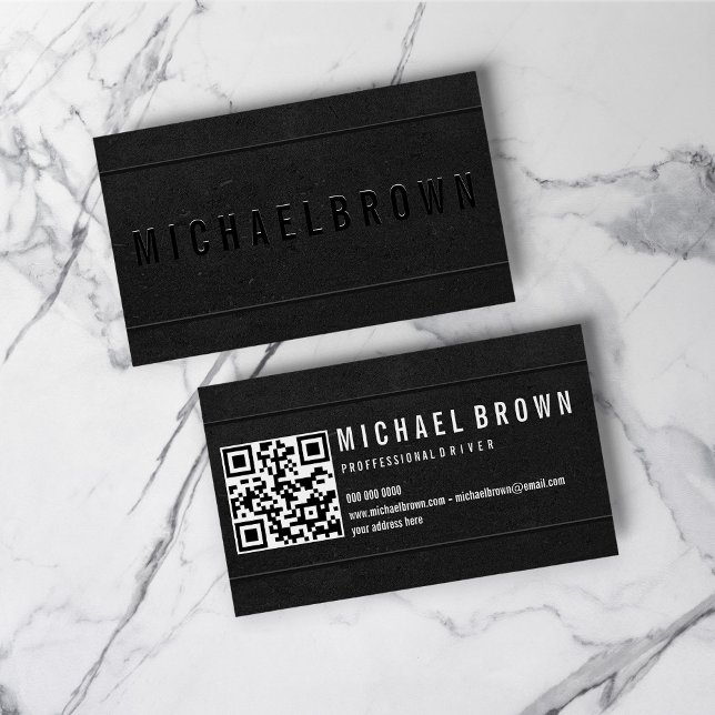 Minimalistischer, moderner QR-Code Visitenkarte (Black Driver Minimalist Bold Modern QR code Business Card)