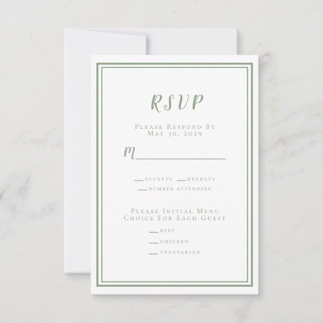 Minimalistischer, moderner Sage Green White Weddin RSVP Karte (Vorderseite)