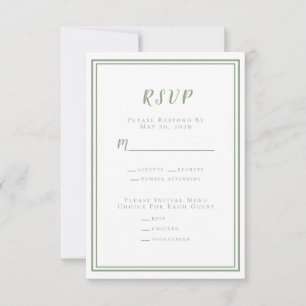Minimalistischer, moderner Sage Green White Weddin RSVP Karte