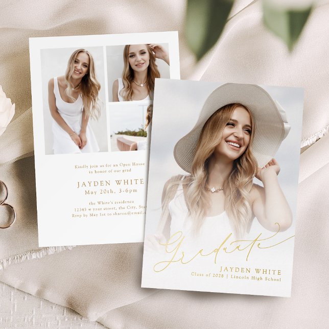 Minimalistischer moderner schicker Skript-Foto-Abs Folieneinladung (Minimalist Modern Chic Script Photo Graduation Foil Invitation)
