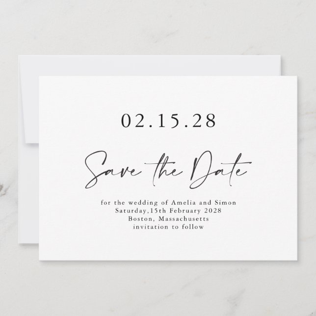 Minimalistischer moderner Schriftart Schwarz-weiß  Save The Date (Vorderseite)