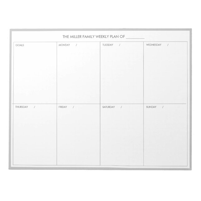 Minimalistischer moderner Wochenplaner Notepad | G Notizblock (Vorderseite)