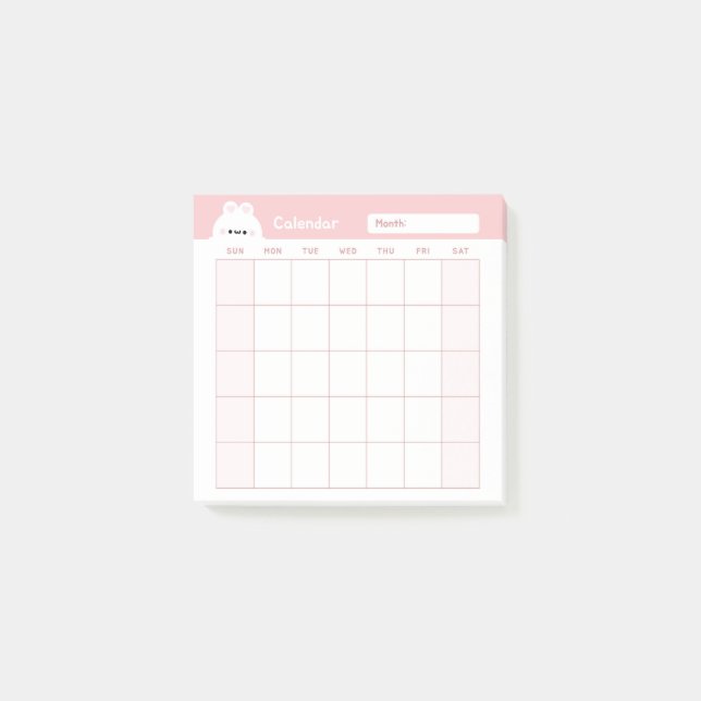 Minimalistischer Monatskalender Post-it Klebezettel (Vorderseite)