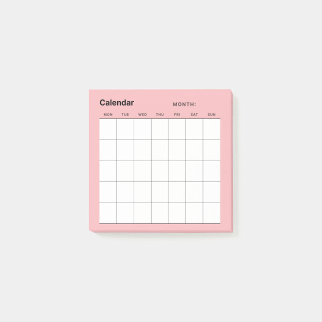 Minimalistischer Monatskalender Post-it Klebezettel (Vorderseite)