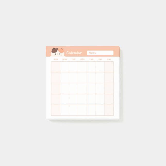 Minimalistischer Monatskalender Post-it Klebezettel (Vorderseite)