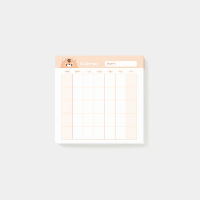 Minimalistischer Monatskalender Post-it Klebezettel (Vorderseite)