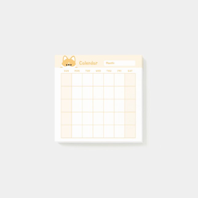 Minimalistischer Monatskalender Post-it Klebezettel (Vorderseite)