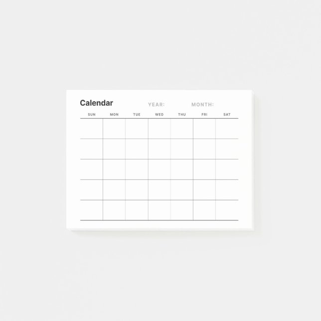 Minimalistischer Monatskalender Post-it Klebezettel (Vorderseite)