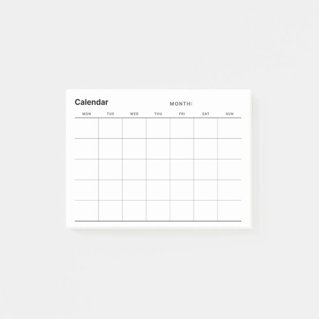 Minimalistischer Monatskalender Post-it Klebezettel (Vorderseite)