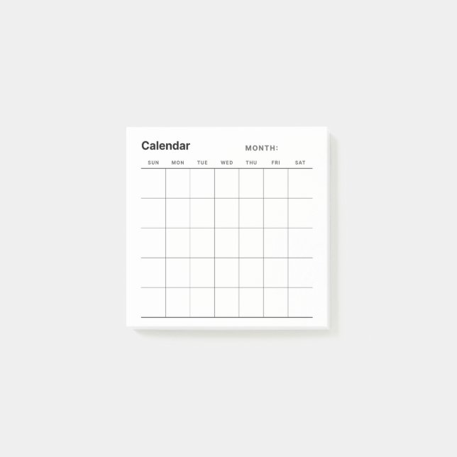 Minimalistischer Monatskalender Post-it Klebezettel (Vorderseite)