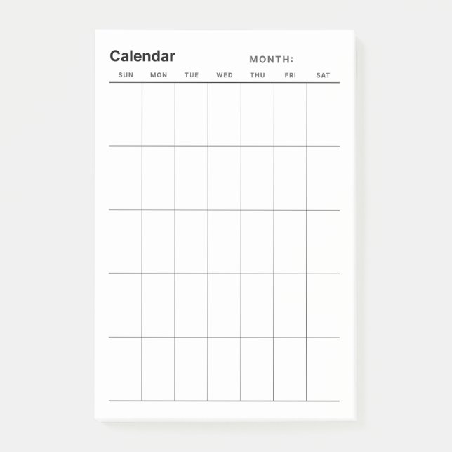 Minimalistischer Monatskalender Post-it Klebezettel (Vorderseite)