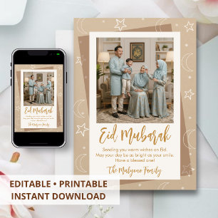 Minimalistischer Mond & Sterne Eid Mubarak Familie Feiertagskarte
