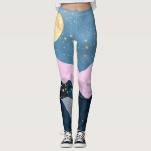 Minimalistischer Mond Sterne Himmel Bergtal Leggings