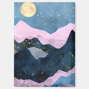Minimalistischer Mond Sterne Himmel Bergtal Magnet