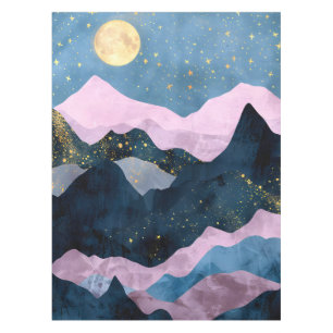 Minimalistischer Mond Sterne Himmel Bergtal Tischdecke
