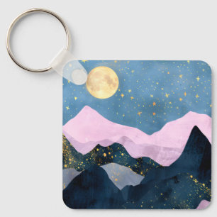 Minimalistischer Mond Sternenhimmel Bergtal Schlüsselanhänger
