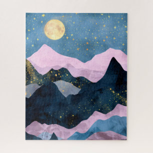 Minimalistischer Mond Sternenhimmel Gebirgs Tal Puzzle