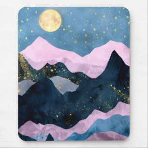 Minimalistischer Mond Sternenhimmel Gebirgstal Mousepad