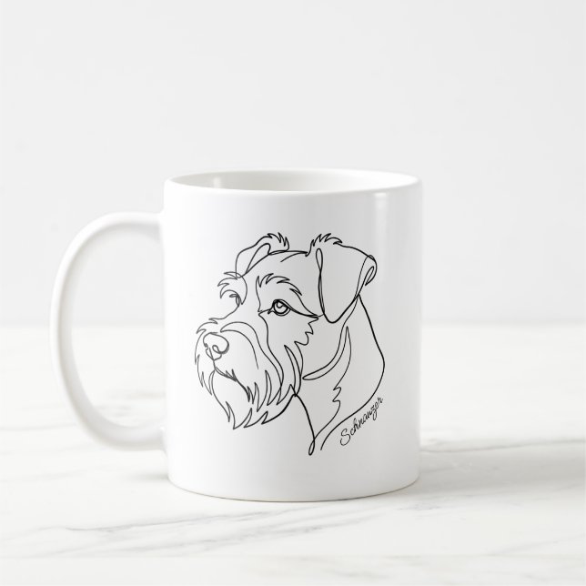 Minimalistischer monochromer Schnauzer Linienkunst Kaffeetasse (Links)