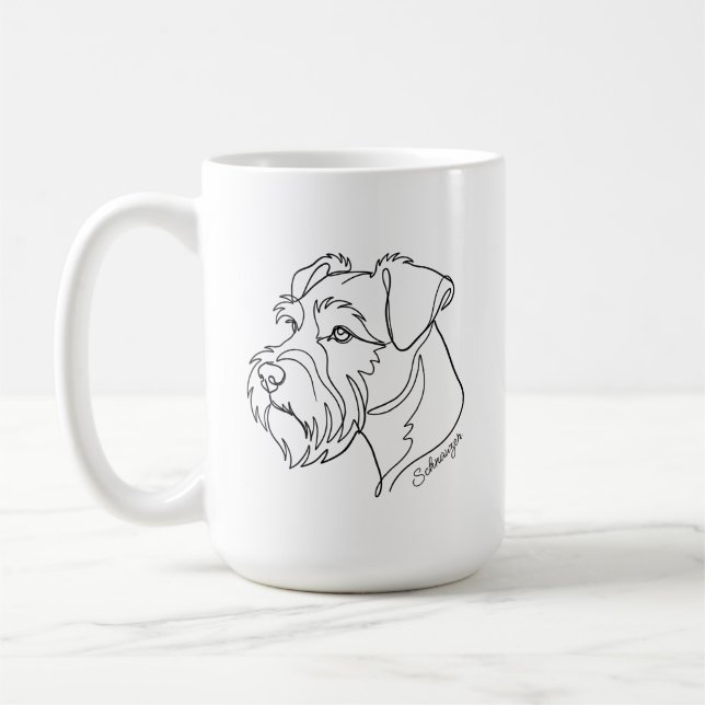 Minimalistischer monochromer Schnauzer Linienkunst Kaffeetasse (Links)