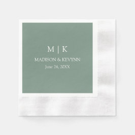 Minimalistischer Monogram Wedding Sage Green Cockt Serviette