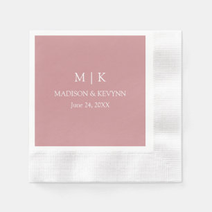 Minimalistischer Monogram Wedy Dusty Rose Cocktail Serviette