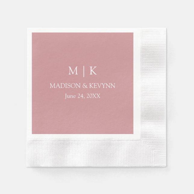 Minimalistischer Monogram Wedy Dusty Rose Cocktail Serviette (Vorderseite)