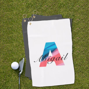 Minimalistischer Monogramm-Buchstabe A Korallenbla Golfhandtuch
