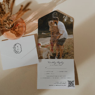 Minimalistischer Monogramm-Hochzeitsfoto-QR-Code All In One Einladung