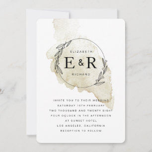 Minimalistischer Monogramm-Kranz Aquarell-Wash-Hoc Einladung