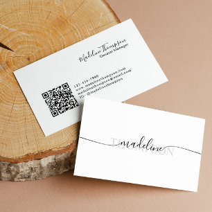 Minimalistischer Monogramm-Name Skript QR-Code Visitenkarte