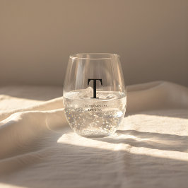 Minimalistischer Monogramm-Name Weinglas Ohne Stiel